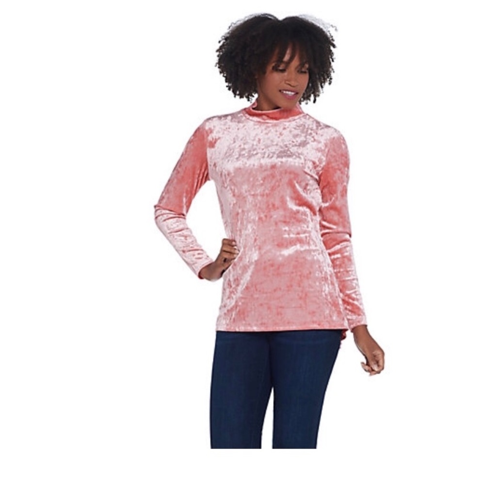 Issac Mizrahi pink velvet crush top with peplum